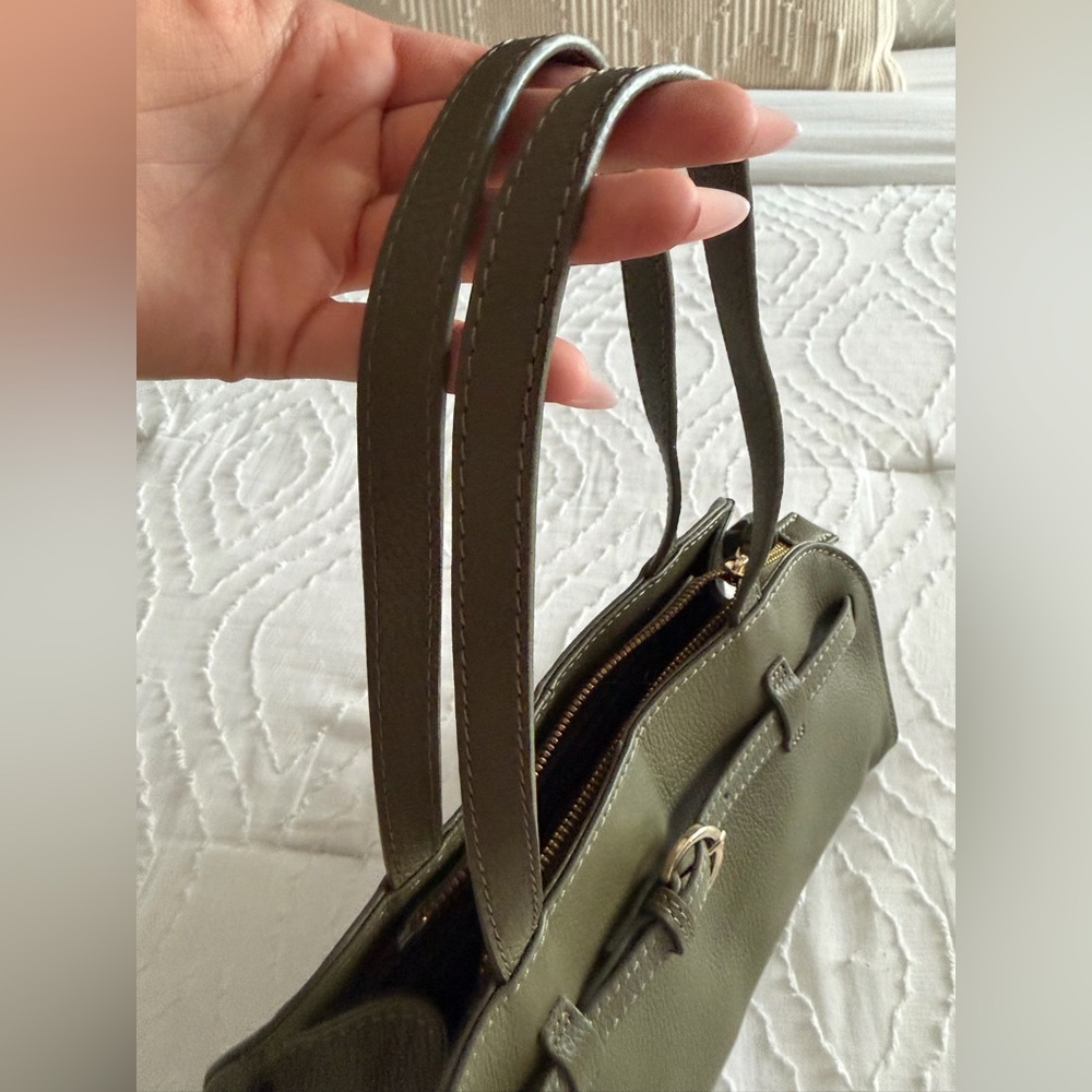 Olive Green Genuine Leather Shoulder East West Bag - Picture 9 of 11